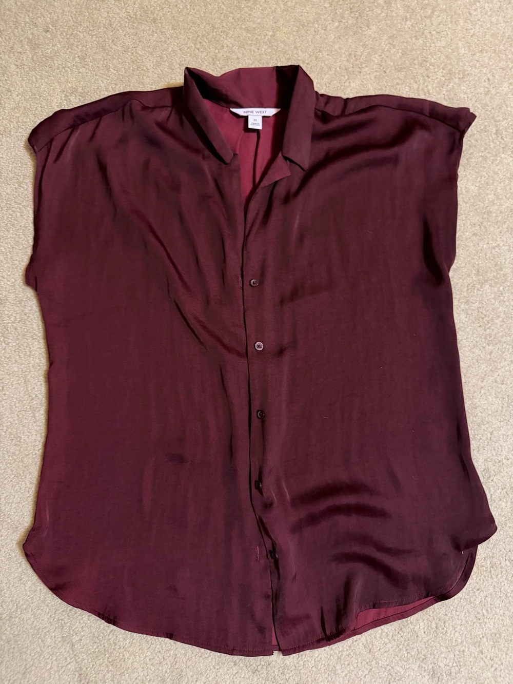 Nine West Burgundy Cap-Sleeve Button-Down Blouse